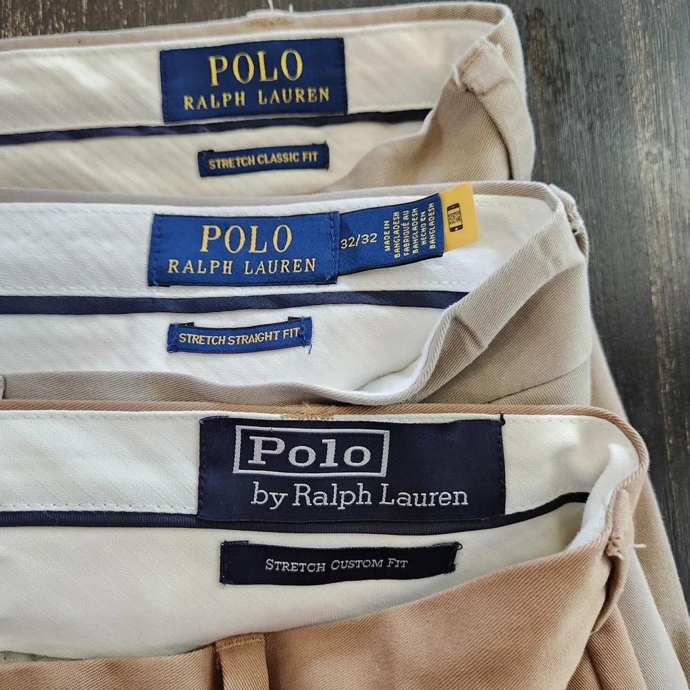 Lot 3 Polo Ralph Lauren Mens 32x32 Stretch Chino Pants Khaki Tan Straight Classi
